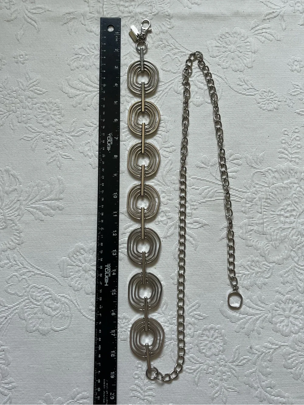 Chico’s Silver Tone Geometric Circles Metal Chain Belt Adjustable One Size